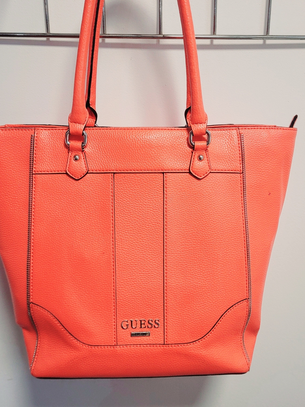 GUESS Coral Orange Pebbled Leather Shoulder Tote